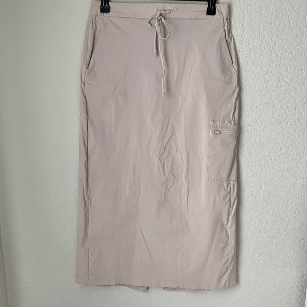 Venezia Jeans Elegant Beige Soft Gray Skirt Zip Pockets Size 14